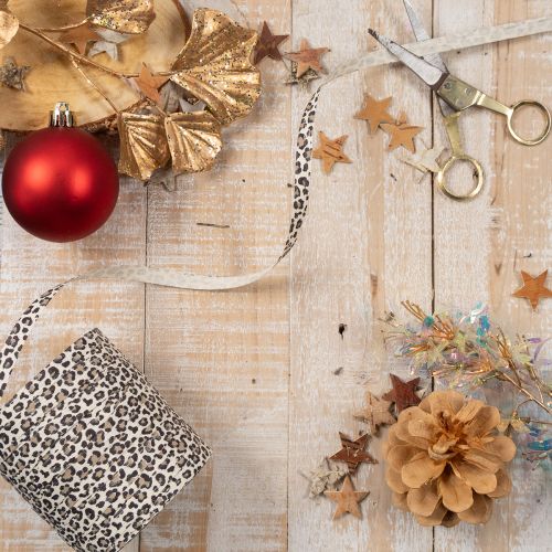 Nastro regalo con stampa leopardata per decorazioni creative, nastro arricciabile 10 mm 100 m | Floristik24.it