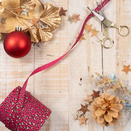 Nastro decorativo, stampa leopardata, rosa, nastro arricciabile per confezioni regalo e lavori creativi, 10 mm, 100 m | Floristik24.it