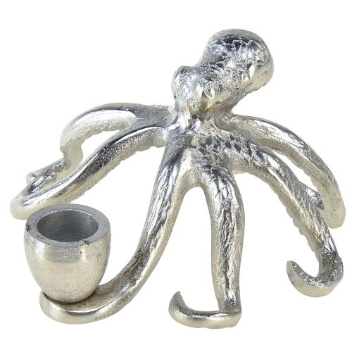 Prodotto Portacandele decorativo marittimo polpo in metallo argento Ø14cm H9cm