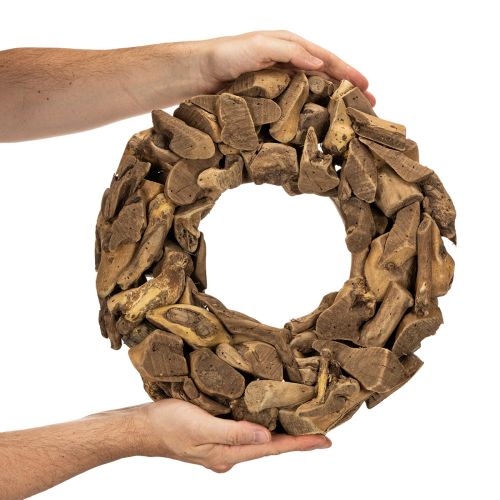 Ghirlanda decorativa rotonda, realizzata con pezzi di legno naturale, 35 cm di diametro. | Floristik24.it