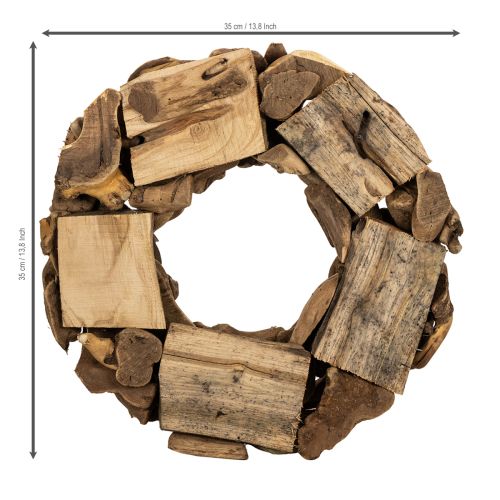 Ghirlanda decorativa rotonda, realizzata con pezzi di legno naturale, 35 cm di diametro. | Floristik24.it