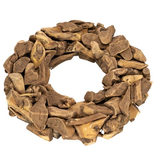 Ghirlanda decorativa rotonda, realizzata con pezzi di legno naturale, 35 cm di diametro. | Floristik24.it