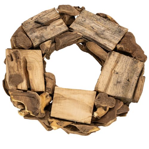 Ghirlanda decorativa rotonda, realizzata con pezzi di legno naturale, 35 cm di diametro. | Floristik24.it