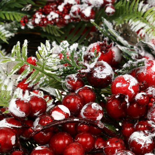 Floristik24 Ghirlanda di verde con bacche rosse glassate 36 cm