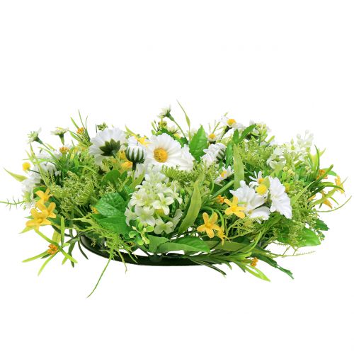 Floristik24 Ghirlanda primaverile con gerbere bianche, gialle Ø30cm
