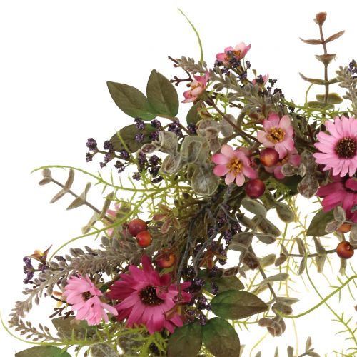 Ghirlanda di fiori con margherite e bacche rosa scuro Ø30cm