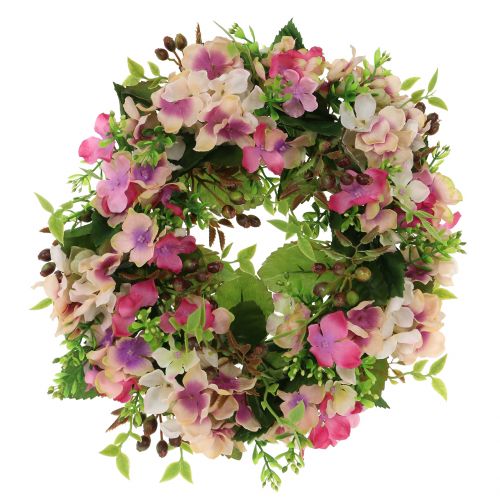 Floristik24 Ghirlanda di fiori con ortensie e bacche rosa Ø30cm