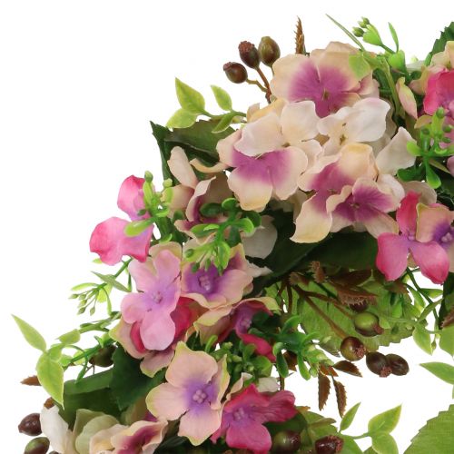 Floristik24 Ghirlanda di fiori con ortensie e bacche rosa Ø30cm