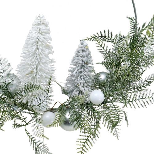Floristik24 Ghirlanda illuminata con abeti e palline, Avvento, decorazione invernale da appendere, anello decorativo LED argento W45cm Ø30cm
