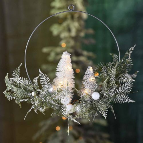 Prodotto Ghirlanda illuminata con abeti e palline, Avvento, decorazione invernale da appendere, anello decorativo LED argento W45cm Ø30cm