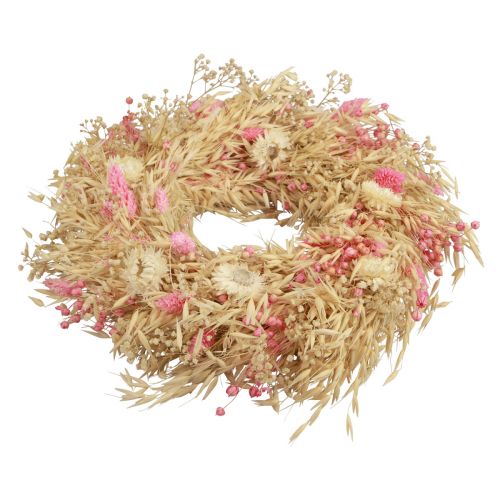 Prodotto Corona decorativa corona d&#39;avena corona naturale fiori di paglia rosa Ø29cm