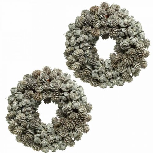 Floristik24 Coni ghirlanda decorativa larice e cipresso bianco, glitter Ø20cm 2 pezzi