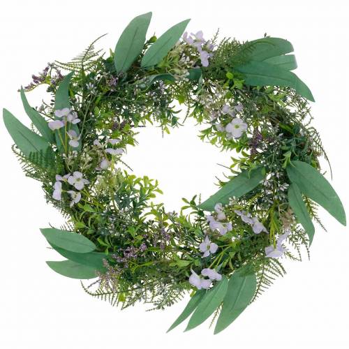 Corona decorativa eucalipto, felce, fiori Ghirlanda artificiale Corona da tavolo