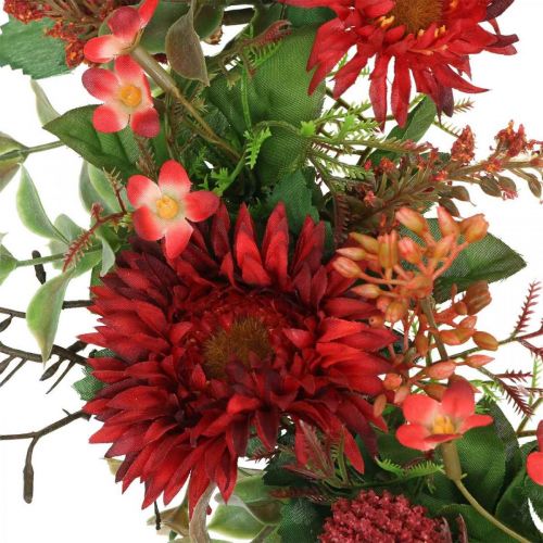 Floristik24 Ghirlanda autunnale fiori di seta gerbera rossa ghirlanda porta cardo Ø42cm
