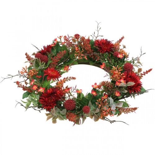 Floristik24 Ghirlanda autunnale fiori di seta gerbera rossa ghirlanda porta cardo Ø42cm