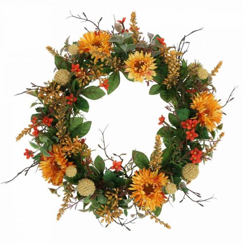 Ghirlanda autunnale di fiori di seta gerbera gialla ghirlanda di muro di cardo Ø42cm Ghirlanda autunnale di fiori di seta gerbera gialla ghirlanda di muro di cardo Ø42cm