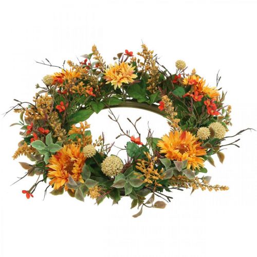 Ghirlanda autunnale di fiori di seta gerbera gialla ghirlanda di muro di cardo Ø42cm
