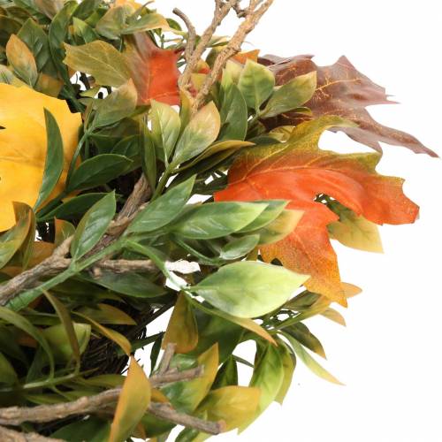 Ghirlanda di foglie autunnali artificialmente verdi, gialle, arancioni Ø45cm