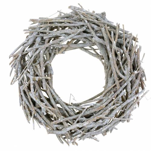 Corona decorativa di rami lavato bianco Ø50cm