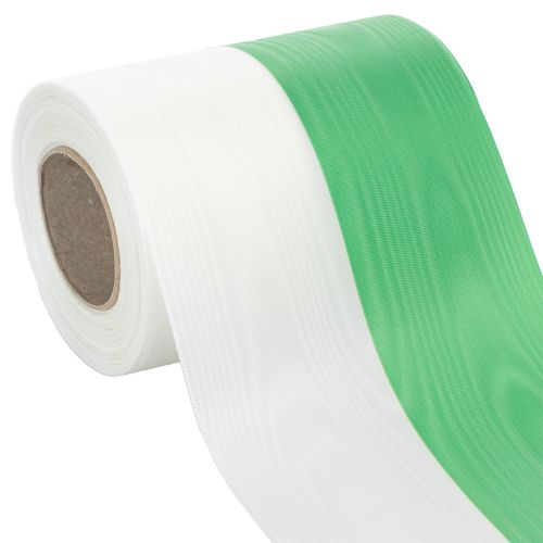 Prodotto Nastro per ghirlanda moiré 125 mm x 25 m nei colori verde e bianco, nastro in taffetà, nastro nazionale, nastro decorativo