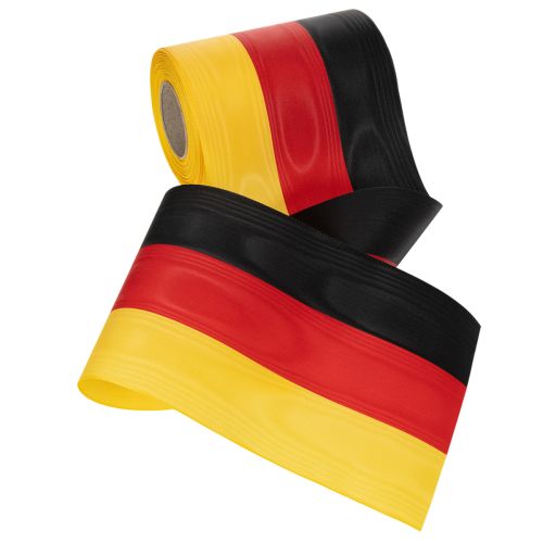 Prodotto Nastri per ghirlande in moiré, 150 mm, nero-rosso-oro con effetto moiré francese, rotolo da 25 m per decorazioni e servizi funebri