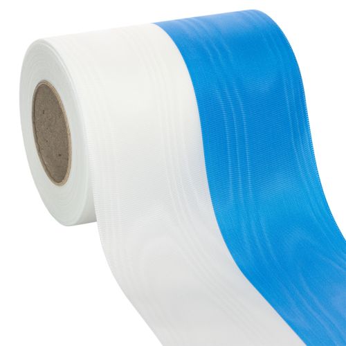 Prodotto Nastro per ghirlanda in moiré blu e bianco, 125 mm – Nastro di alta qualità per lutto e decorazione, nastro tradizionale dall'aspetto elegante, rotolo da 25 m