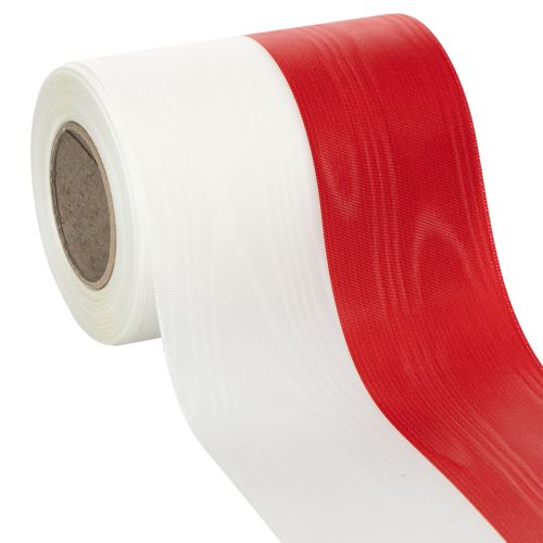 Prodotto Nastro ghirlanda moiré bianco e rosso, 125 mm - nastro da lutto, nastro decorativo, nastro a fiocco, nastro festivo, rotolo da 25 m