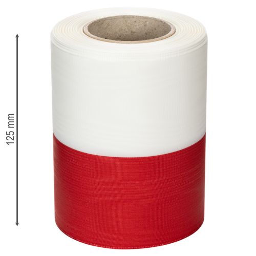 Prodotto Nastro ghirlanda moiré bianco e rosso, 125 mm - nastro da lutto, nastro decorativo, nastro a fiocco, nastro festivo, rotolo da 25 m