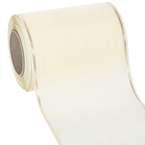 Floristik24 Nastro per ghirlande color crema con bordo dorato, supersatin, largo 125 mm, lungo 25 m - Impermeabile, ideale per la stampa digitale ed ecologico