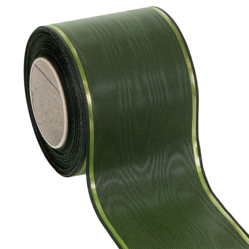Floristik24 Nastro per ghirlande verde scuro con bordo dorato, largo 75 mm e lungo 25 m - Ideale per decorazioni funebri e composizioni floreali.