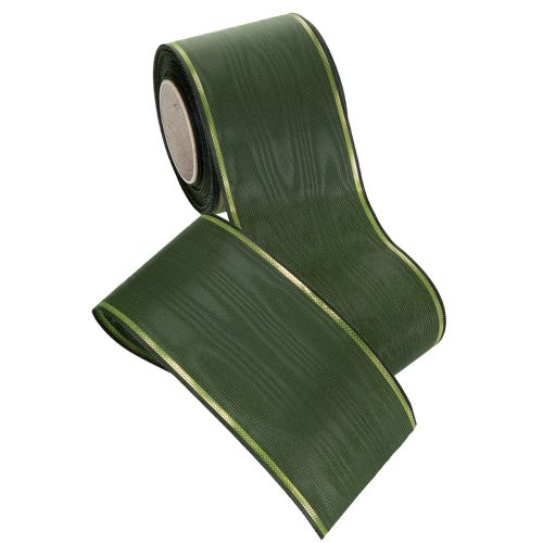Prodotto Nastro per ghirlande verde scuro con bordo dorato, largo 75 mm e lungo 25 m - Ideale per decorazioni funebri e composizioni floreali.
