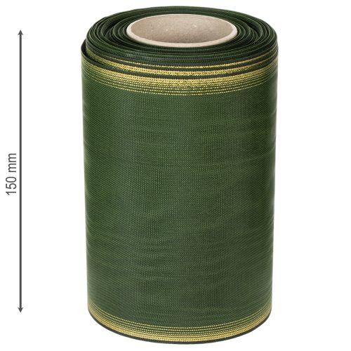 Prodotto Nastro per ghirlanda moiré, 150 mm, verde scuro con bordo perlato dorato, trama in taffetà, rotolo da 25 m per decorazione e design
