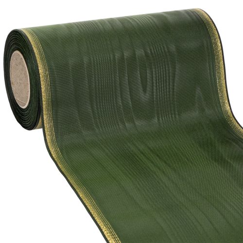 Floristik24 Nastro per ghirlanda in moiré, 200 mm, verde scuro con bordo perlato e trama in taffetà - nastro decorativo per celebrazioni e composizioni floreali funebri, 25 m