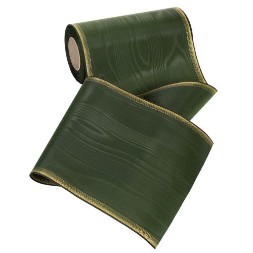 Prodotto Nastro per ghirlanda in moiré, 200 mm, verde scuro con bordo perlato e trama in taffetà - nastro decorativo per celebrazioni e composizioni floreali funebri, 25 m