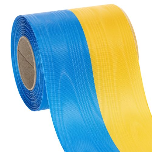 Prodotto Nastro ghirlanda moiré blu e giallo, 100 mm, nastro nazionale, nastro club, nastro decorativo, nastro da lutto festivo, acetato