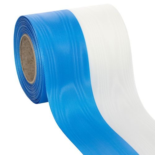 Prodotto Nastro per ghirlanda moiré blu e bianco, nastro decorativo in taffetà da 100 mm