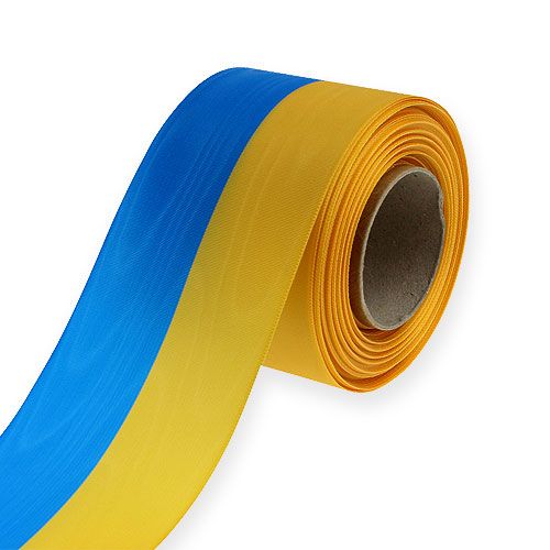 Floristik24 Nastri per ghirlande moiré blu-giallo 75 mm