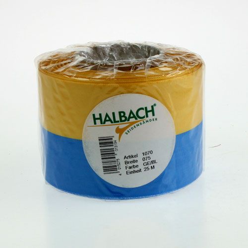 Floristik24 Nastri per ghirlande moiré blu-giallo 75 mm