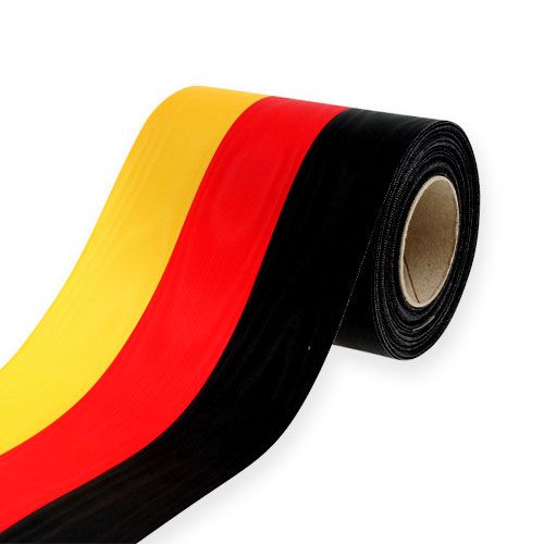 Floristik24 Nastri per ghirlande Moiré nero-rosso-oro 125 mm