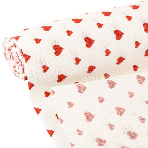 Prodotto Carta Crespa con Cuori Fiorista&#39;s Crepe Festa della Mamma Rosso, Bianco 50×250cm