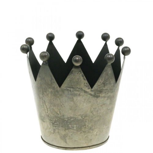 Prodotto Decorazione da tavolo in metallo grigio effetto antico con corona decorativa Ø12,5cm H12cm
