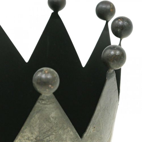 Prodotto Decorazione da tavolo in metallo grigio effetto antico con corona decorativa Ø12,5cm H12cm