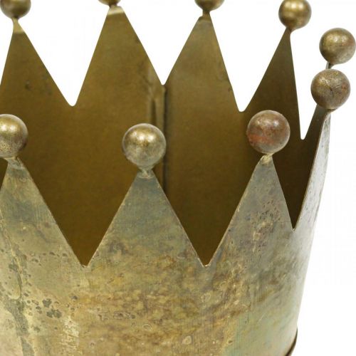 Floristik24 Decorazione da tavolo in metallo effetto ottone antico con corona decorativa Ø14cm H9cm