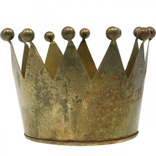 Floristik24 Decorazione da tavolo in metallo effetto ottone antico con corona decorativa Ø14cm H9cm