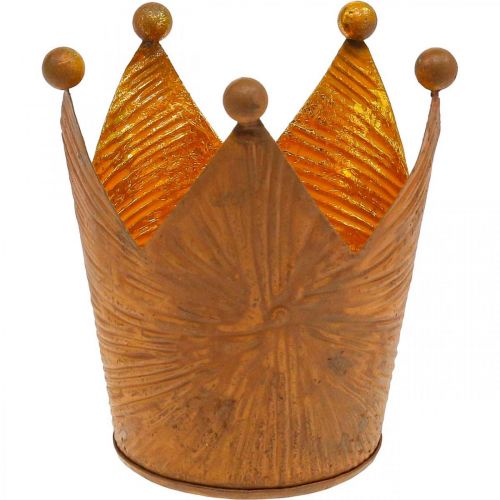 Floristik24 Portacandela corona decorazione metallo effetto ruggine oro H11cm