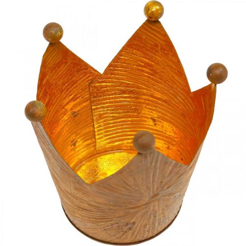 Floristik24 Portacandela corona decorazione metallo effetto ruggine oro H11cm