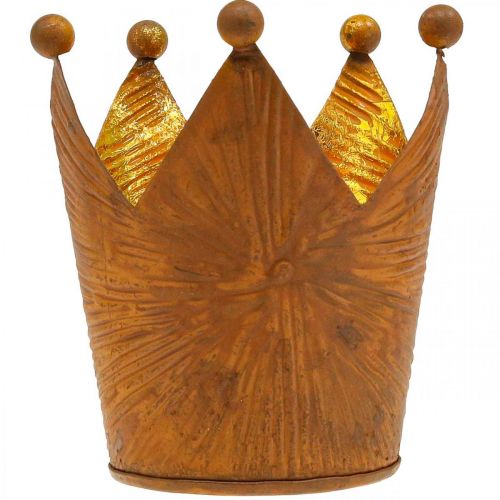 Floristik24 Portacandela corona decorazione metallo effetto ruggine oro H10cm