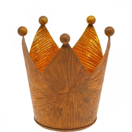 Floristik24 Portacandela corona decorazione metallo effetto ruggine oro H10cm