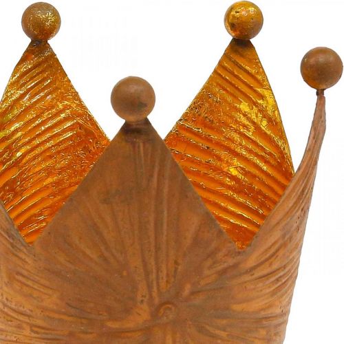 Floristik24 Portacandela corona decorazione metallo effetto ruggine oro H10cm
