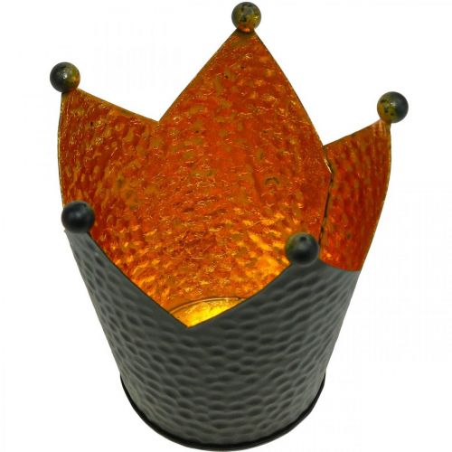 Floristik24 Portacandela corona decoro metallo oro nero H11cm